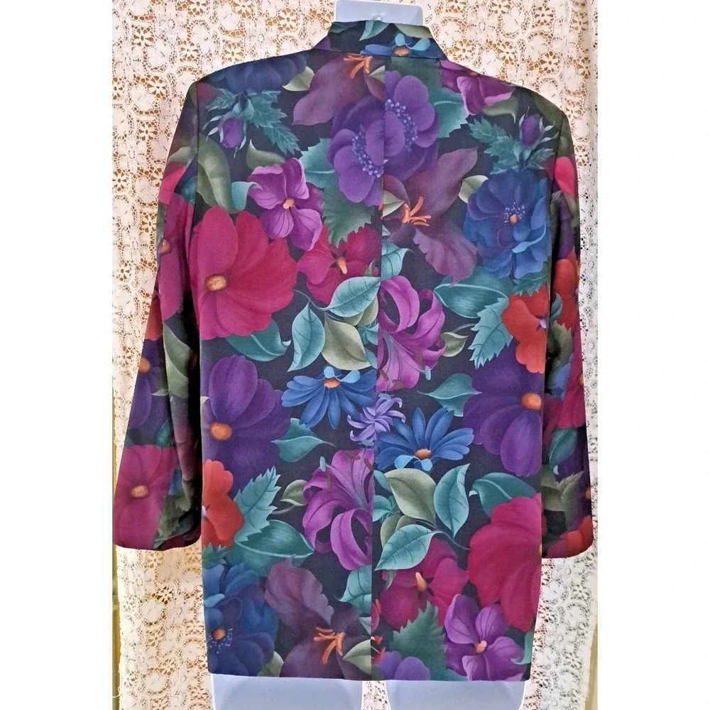 Alfred Dunner‎ Blazer 14 Purple Floral USA Made One Button Lined Pockets Career